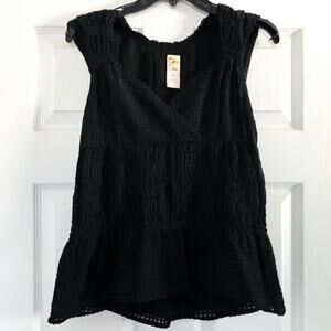 Anthropologie C. Keer Black Textured V-Neck Top